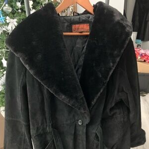 Leather Suede Faux Fur Hoodie & Collar